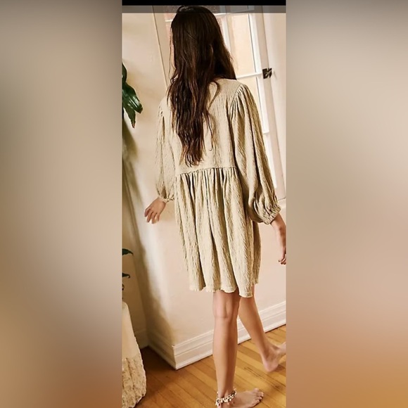 Free People Beach Get Obsessed Babydoll Dress XS Balloon Sleeve Tan Oversized - Picture 2 of 9
